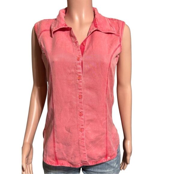 Pulp women's sleeveless tencel salmon with stitching button-up shirt S - Picture 5 of 5